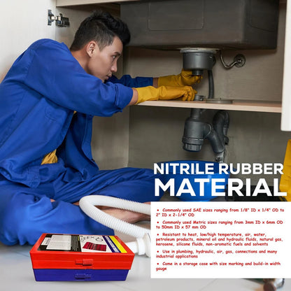 Set Surtido O-Rings Goma Nitrilo 32 Tamaños Universales (Junta Sello) para Plomería/Automotriz/Grifo Reparación (225/419 Piezas)