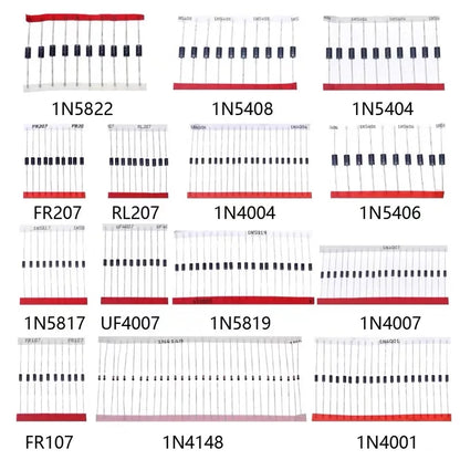 Kit Surtido Diodos THT (Rectificador/Schottky/Switching) - 14 Valores (1N400x, 1N58xx, FRxxx, etc.)