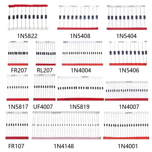 Kit Surtido Diodos THT (Rectificador/Schottky/Switching) - 14 Valores (1N400x, 1N58xx, FRxxx, etc.)