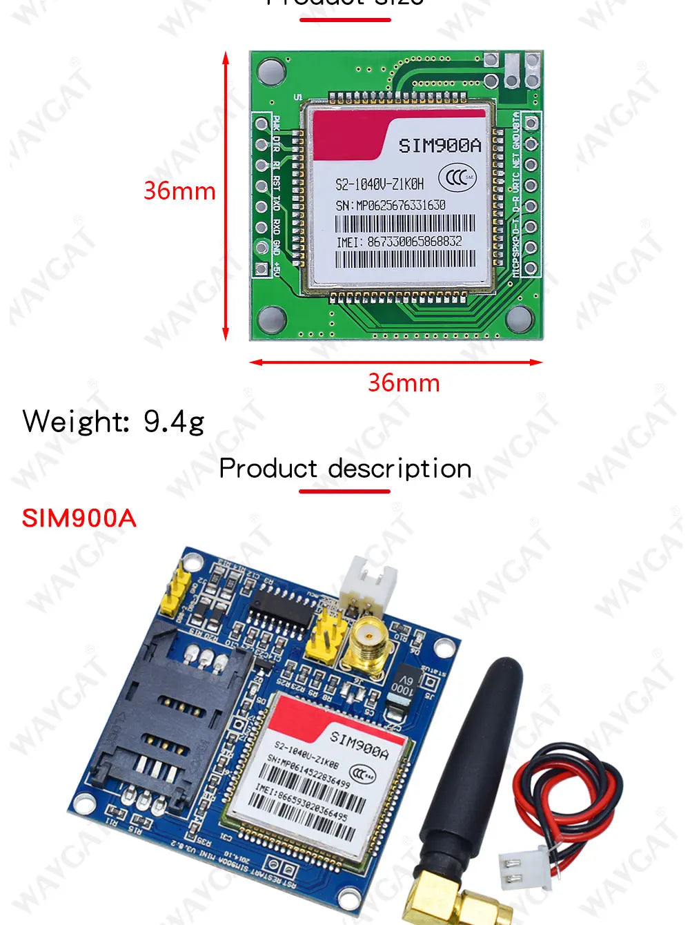 Kit Placa Módulo Transmisión Datos Inalámbrica GSM/GPRS SIM900A / SIM900 Mini V4.0 con Antena (Refurbished, C83 AEAK)