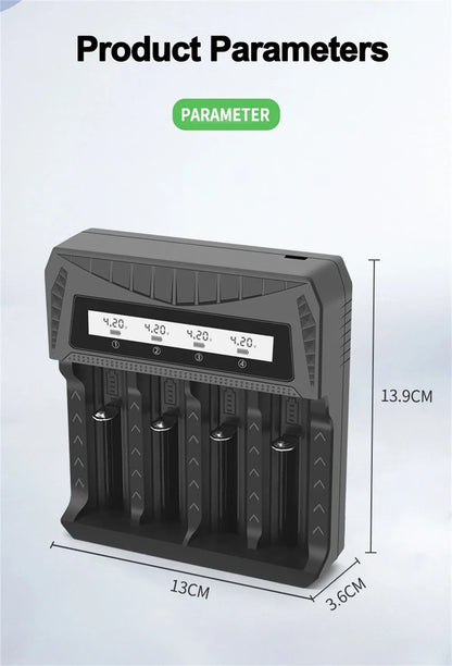 Cargador USB Inteligente Baterías LCD (1/2/4 Ranuras) para Litio Recargable 18650 (4.2V) / Ni-MH AA/AAA (1.2V)