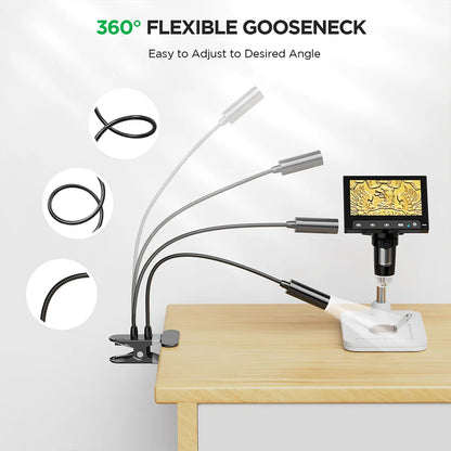 Elikliv Gooseneck Auxiliary Lights for Digital Microscope 118cm Flexible Microscope LED Lights with 3 Lighting Modes USB Cable