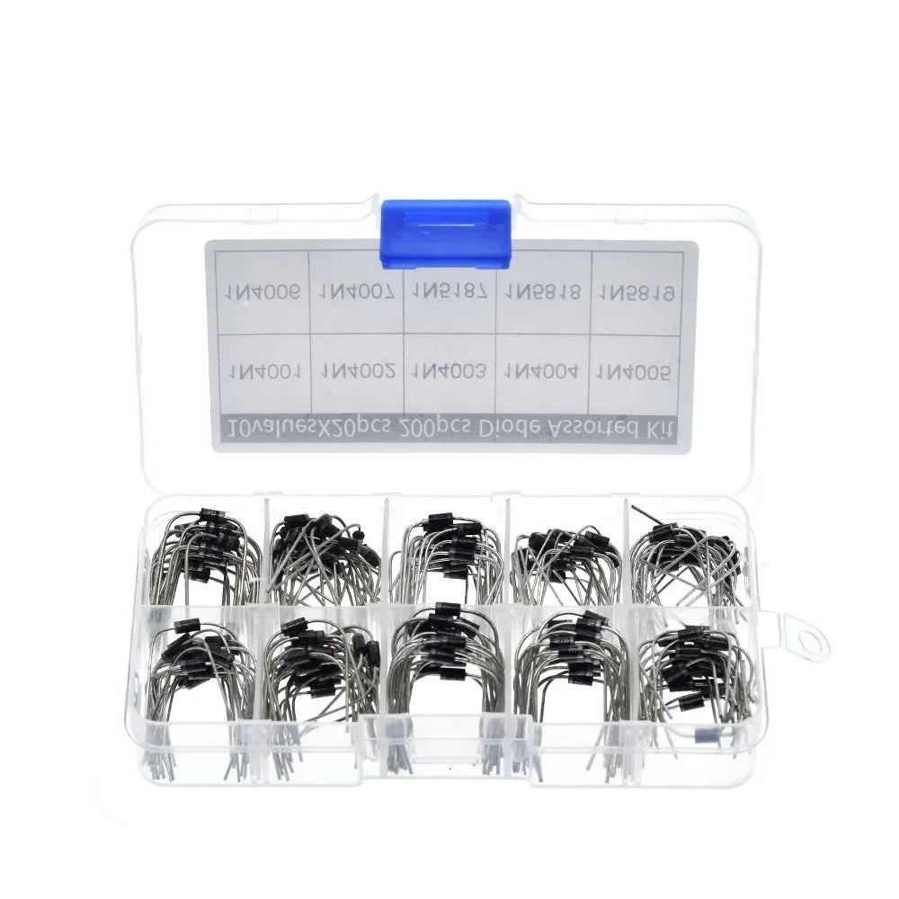 Kit Surtido Diodo Rectificador 10 Valores (1N4001-1N4007 / 1N5817-1N5819) con Caja (100 Unidades)