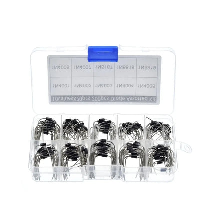 Kit Surtido Diodo Rectificador 10 Valores (1N4001-1N4007 / 1N5817-1N5819) con Caja (100 Unidades)