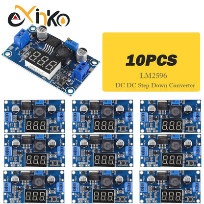 Lote 5/10 Pcs Módulo Convertidor Buck LM2596 DC-DC Step-Down con Voltímetro LED 4.0-40V a 1.3-37V