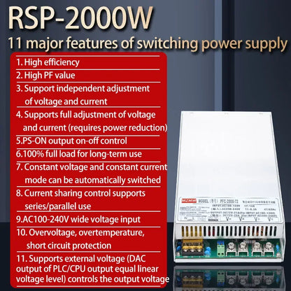 Fuente Alimentación Switching PFC MZMW 2000W Voltaje/Corriente Ajustable 0-24V a 220V CC/CV AC 100-240V a DC