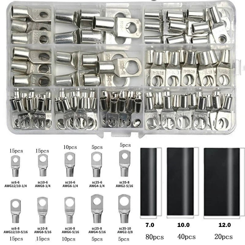 Kit Terminales Anillo Ojal Cobre Estañado (35mm², 60 Terminales) Conectores Cable Desnudo (70/240 Piezas)