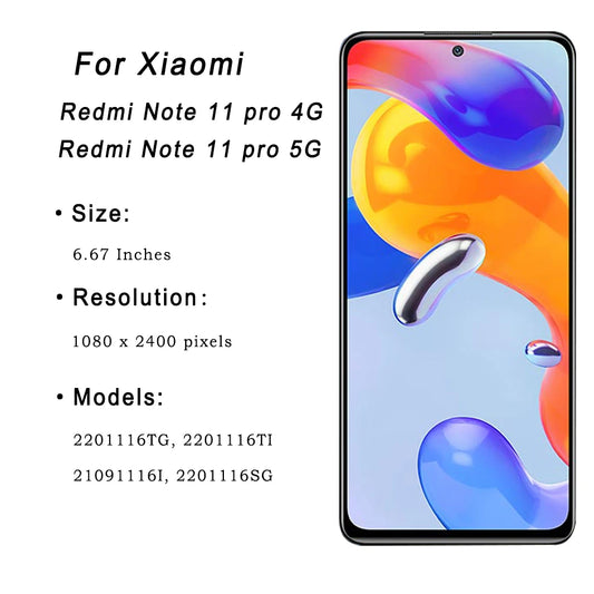 AMOLED For Xiaomi Redmi Note 11 Pro LCD Display Touch Screen Digitizer Assembly For Redmi Note 11 Pro 5G LCD Replacement Parts