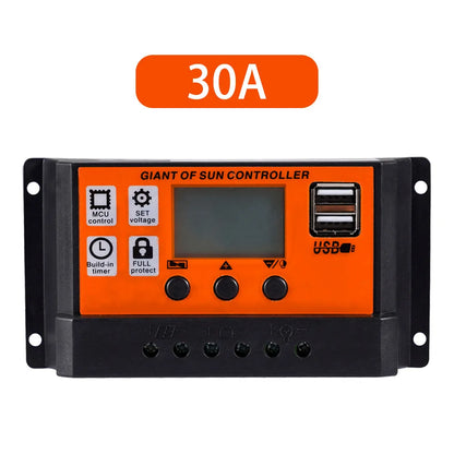 Controlador Carga Solar PWM 30A/60A/100A Auto Dual USB LCD Display 5V Regulador Batería Panel
