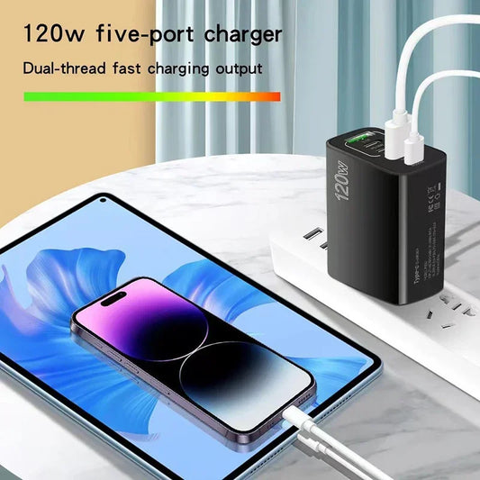 Cargador Xiaomi 120W Carga Rápida Multi 5 Puertos USB-C PD Adaptador para iPhone/Xiaomi/Samsung