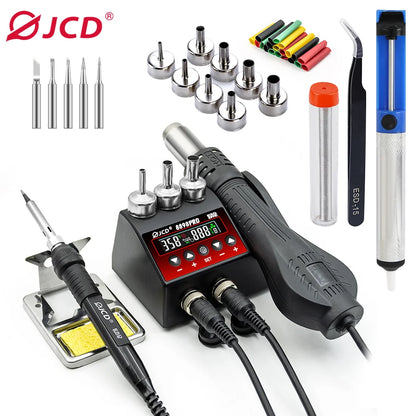 Estación de Soldadura 2 en 1 (Cautín + Pistola Aire Caliente) 750W para Reparación BGA/SMD (Modelo JCD 8898)