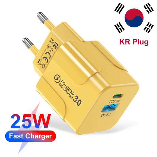 Cargador Pared Rápido PD 25W USB Tipo C (Enchufe Coreano KR) para iPhone 15 Pro Max