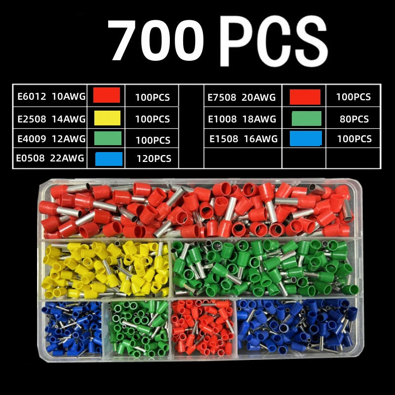 Kit Terminales Tubulares Europeos Conector Cable Crimpado Frío Presión Eléctrica (700 Piezas)