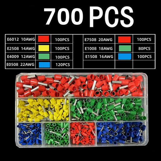 Kit Terminales Tubulares Europeos Conector Cable Crimpado Frío Presión Eléctrica (700 Piezas)