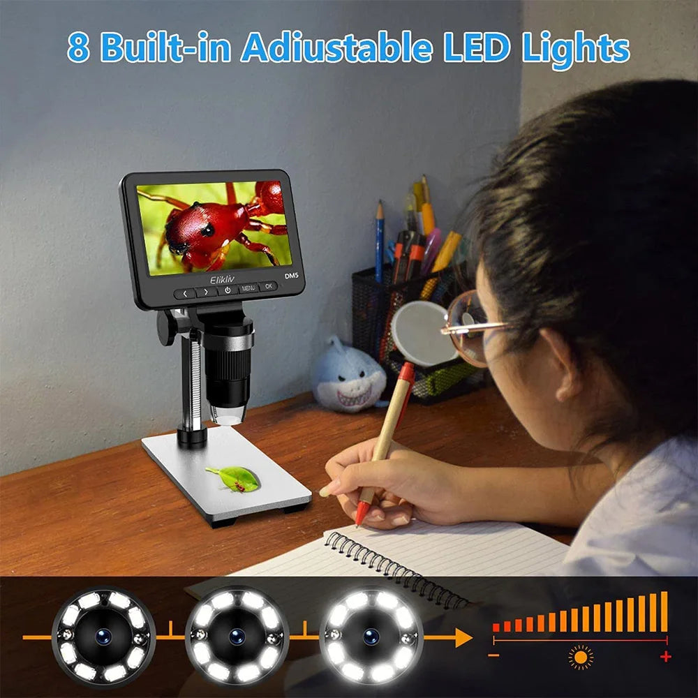 Elikliv DM5 5'' 1000X Wireless Digital Microscope for Electronics 1080P Soldering Coin Microscope For iPhone Android iPad PC 32G