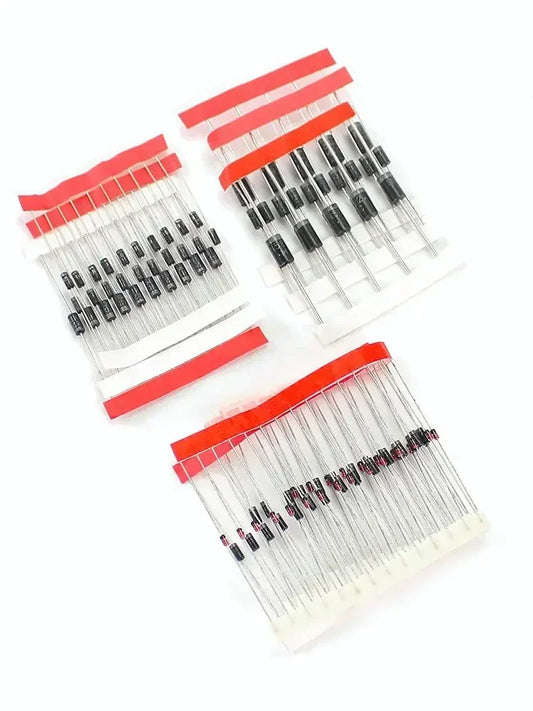 Kit Surtido Diodos THT (Rectificador/Schottky/Switching) - 8 Valores (1N4148, 1N4007, 1N58xx, FRxxx) (Total 100 Piezas)