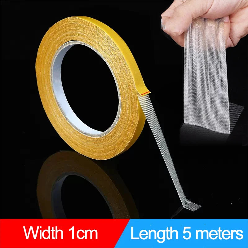 Cinta Adhesiva Doble Cara Transparente Fibra Rejilla Alta Viscosidad (Rollo 5 Metros)