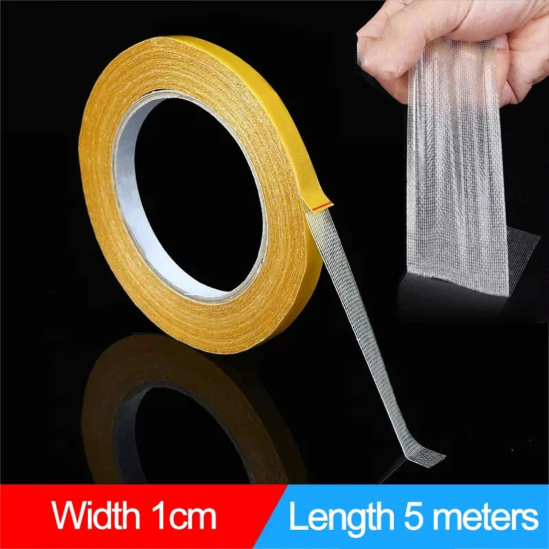 Cinta Adhesiva Doble Cara Transparente Fibra Rejilla Alta Viscosidad (Rollo 5 Metros)