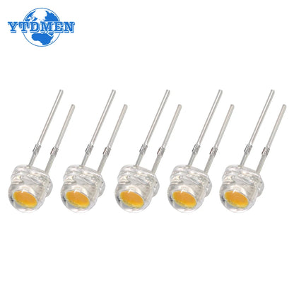 100PCS Super Bright 5MM LED Diode Straw Hat F5 0.2W Power Light Emitting Diodes Blue Green Red Yellow White