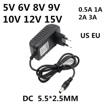 Adaptador Fuente Alimentación Universal AC 110-240V a DC 5V/6V/8V/9V/10V/12V/15V (0.5A/1A/2A/3A) Cargador Enchufe EU/US para Tira LED