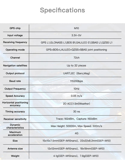 Módulo GPS GEPRC Serie GEP-M10 con Chip Flash, Magnetómetro QMC5883, Barómetro DPS310 y Capacitor Farad para Drones RC