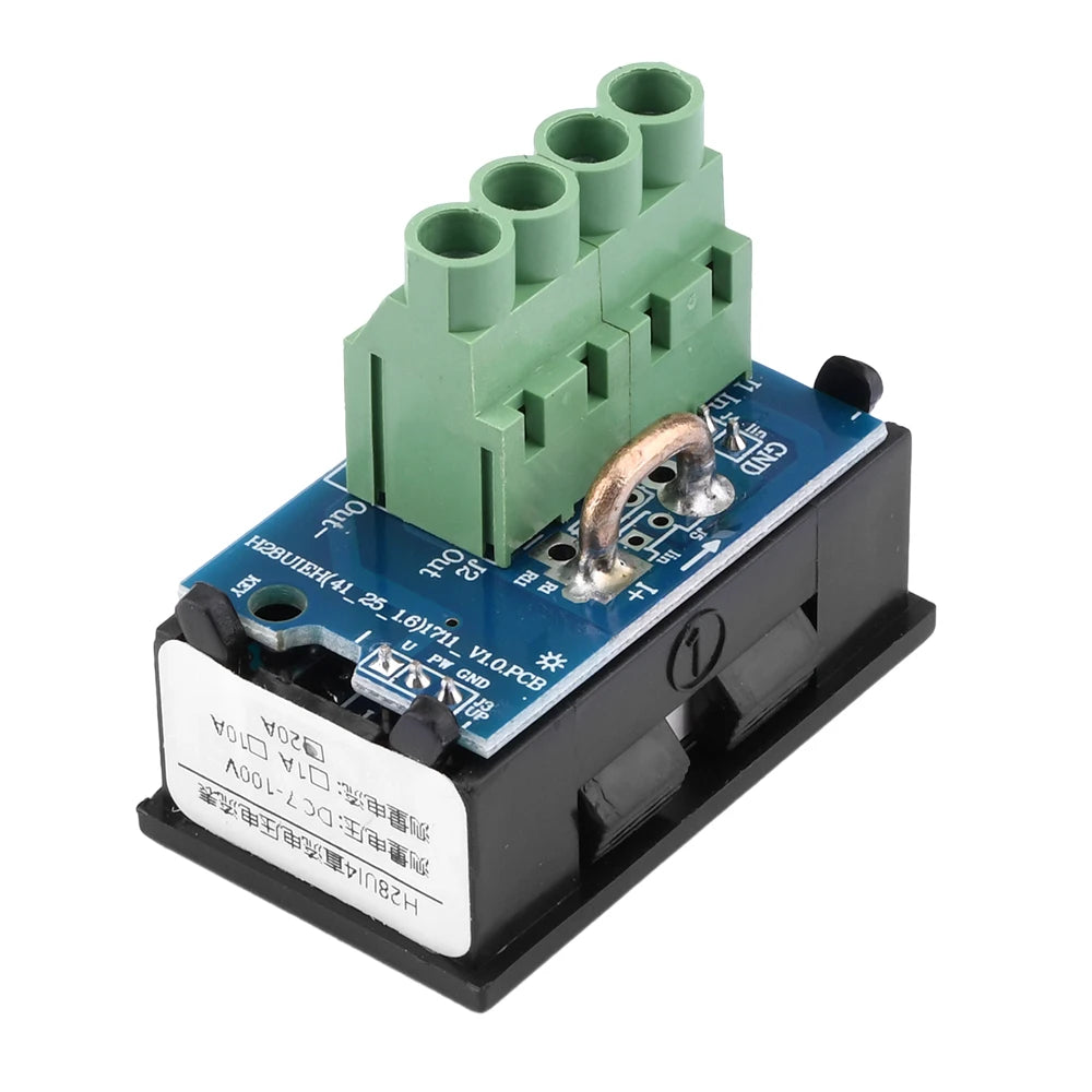 Voltímetro Amperímetro Digital DC (7-100V, 20A/50A Shunt Integrado) - Panel Display LED Dual 0.28"
