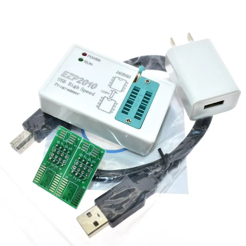 Kit Programador USB SPI Alta Velocidad AEAK EZP2010 + Clips Test + Sockets Soporta EEPROM 24/25/93, Flash 25 BIOS Chip