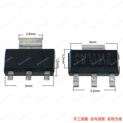 Kit Reguladores Voltaje AMS1117 (7 Valores: ADJ, 1.2V-5V) SMD SOT-223 - 70 Pcs Surtido en Caja
