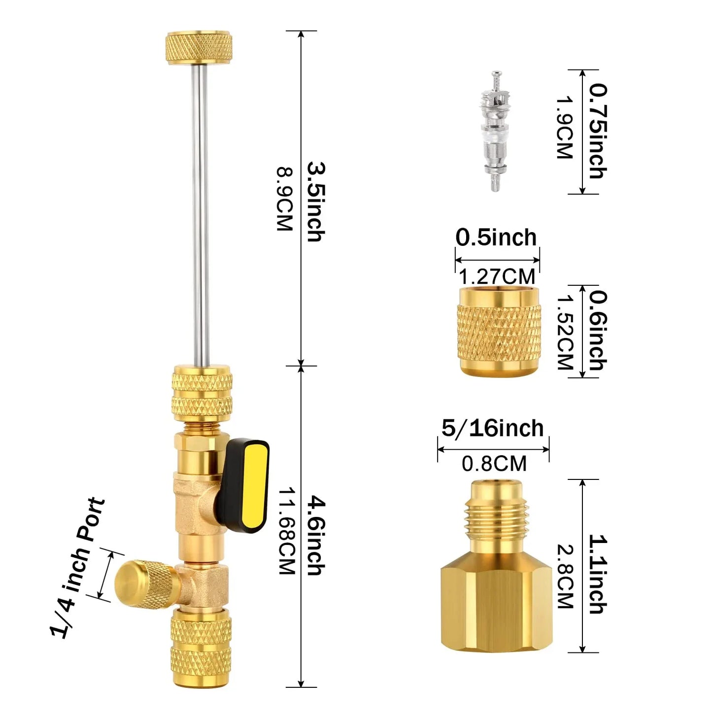 Kit Herramienta Instalador/Removedor Núcleo Válvula HVAC con Puerto Doble Tamaño 1/4" y 5/16" para R22/R12/R407/R410/R404/R32/R600