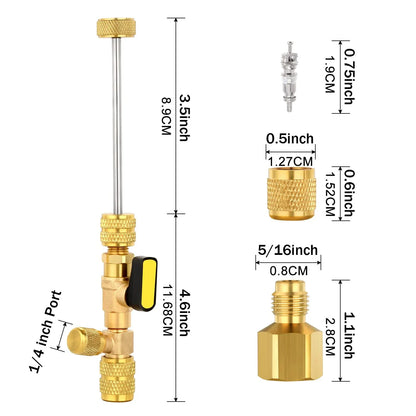 Kit Herramienta Instalador/Removedor Núcleo Válvula HVAC con Puerto Doble Tamaño 1/4" y 5/16" para R22/R12/R407/R410/R404/R32/R600