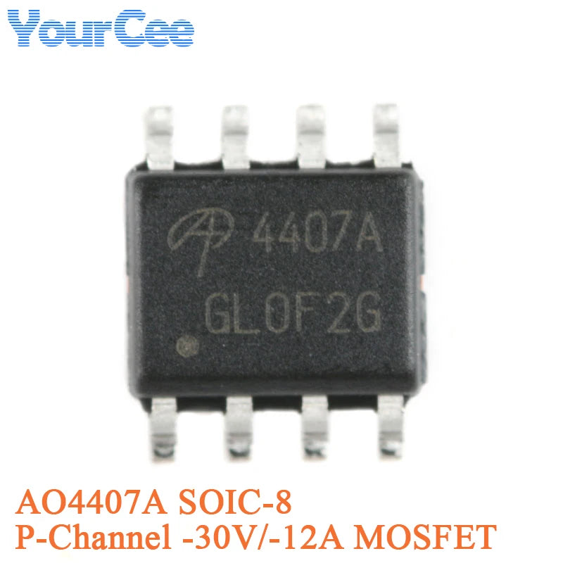 MOSFET Canal-P AO4407A SMD SOIC-8 30V 12A (Opciones AO44xx disponibles) - Lote 5/20 Piezas