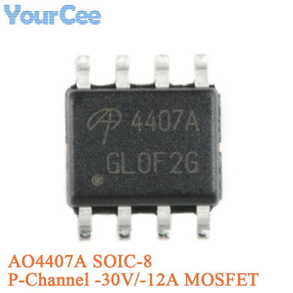 MOSFET Canal-P AO4407A SMD SOIC-8 30V 12A (Opciones AO44xx disponibles) - Lote 5/20 Piezas