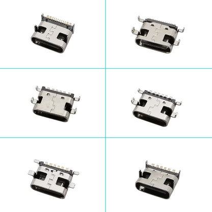 Conector Socket Carga USB Hembra Tipo C (6 Pines/16 Pines) para Soldadura PCB DIY Reparación Adaptador Jack (Caja 100 Unidades)