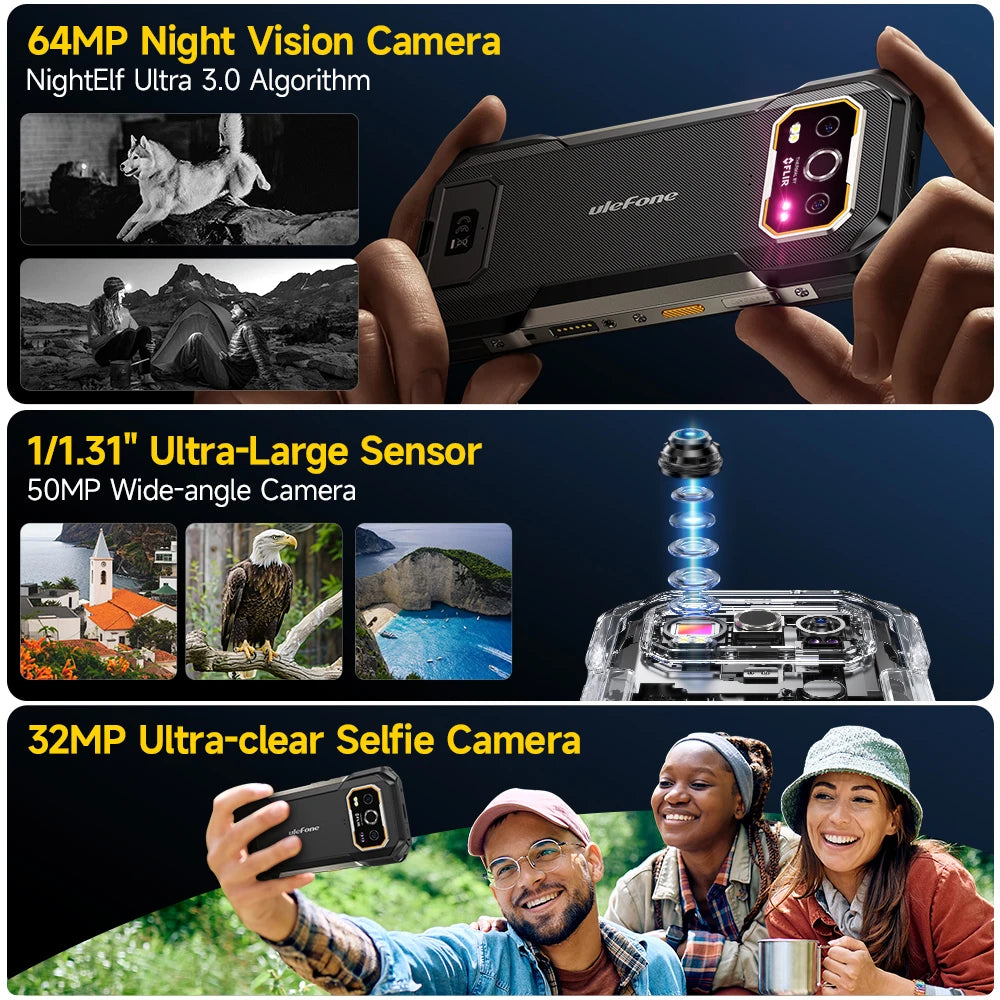 Celular Rugged Ulefone Armor 27T 4G con Cámara Térmica FLIR® y Visión Nocturna (10600mAh, 24GB/256GB, Android 14)