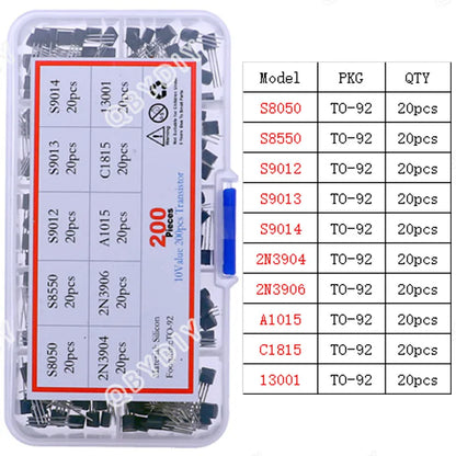 Kit Surtido Transistores/Semiconductores THT (TO-92/126/220) - MOSFET/BJT/Tiristor en Caja