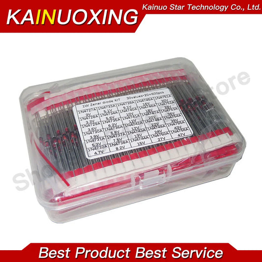 Kit Diodo Zener 1W (3V-47V, 30 Valores x 20pcs = 600 Unidades) Regulador Voltaje Set