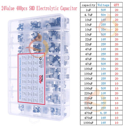 Kit Surtido Capacitores Electrolíticos (1uF-1000uF, 16V-50V)