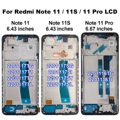 AMOLED For Xiaomi Redmi Note 11 LCD Note 11S 2201117TG Screen Touch Digitizer Replace For Redmi Note 11 Pro 2201116TG Display