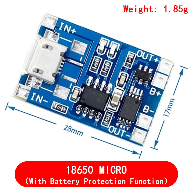 Lote 10 Pcs Módulo Cargador Batería Litio TP4056 5V 1A 18650 con Protección Dual 1A Li-ion