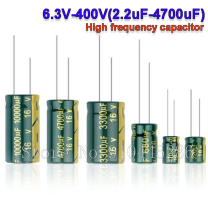 Capacitor Aluminio Alta Frecuencia Bajo ESR (100uF-3300uF, 10V-400V) - Unidad (Especificar Valor)