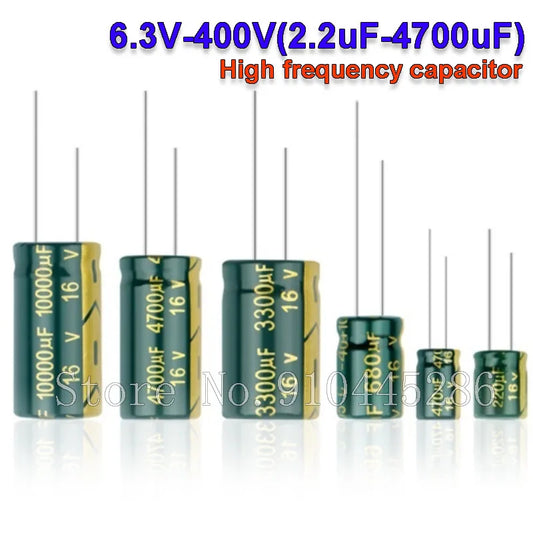 Capacitor Aluminio Alta Frecuencia Bajo ESR (100uF-3300uF, 10V-400V) - Unidad (Especificar Valor)