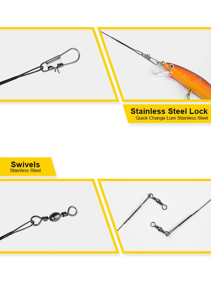 Sedal Acero Líder Anti-Mordida con Giratorio para Pesca (15/20/25/30cm) Accesorio Leadcore (20 Unidades)