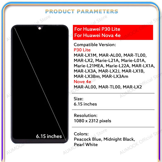 IPS LCD Screen For Huawei P30 Lite LCD Display Touch Screen Digitizer Assembly For Huawei Nova 4e Display Screen Replace Parts