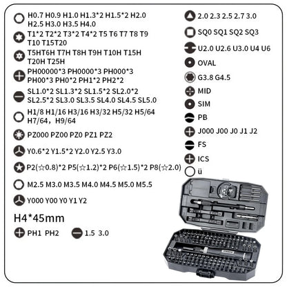Set Destornilladores Precisión Profesional 152 en 1 / 25 en 1 (Kit Herramientas Laptop/Computadora, Puntas T5/T6 Torx)