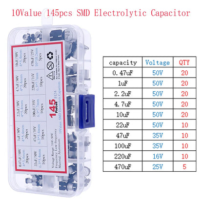 Kit Surtido Capacitores Electrolíticos (1uF-1000uF, 16V-50V)
