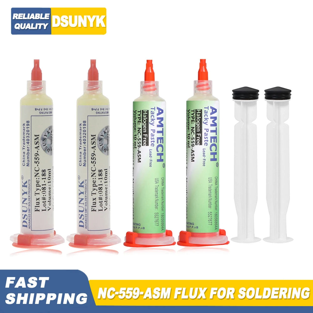 Flux Soldadura Amtech NC-559 en Jeringa (10ml) para Electrónica/BGA/SMD/PCB Reparación