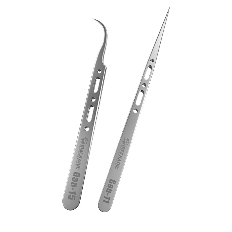 Pinzas Precisión MECHANIC GAN-11 / GAN-15 (Extra Duras, No Magnéticas) para Reparación Teléfono/Electrónica (Cable Salto)