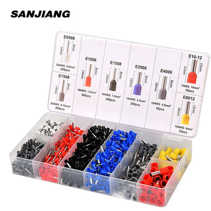 Kit Terminales Conectores Ferrules Cable Aislado AWG 22-7 (Punta Cordón) Surtido (1200 Piezas)