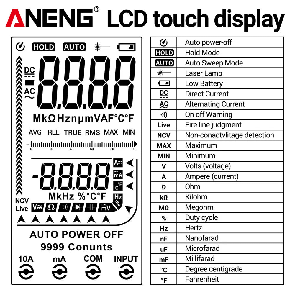 Multímetro Digital Inteligente ANENG 622B/622A True RMS 9999 Cuentas Lámpara Láser Autorango DC/AC Tester Analógico