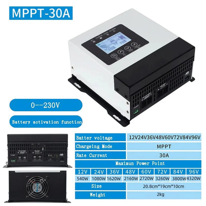 Controlador Carga Solar MPPT 30A-120A Auto 12V-96V Max PV 230V Sistema Panel Solar para LiFePO4/Litio/Plomo-Ácido/Gel